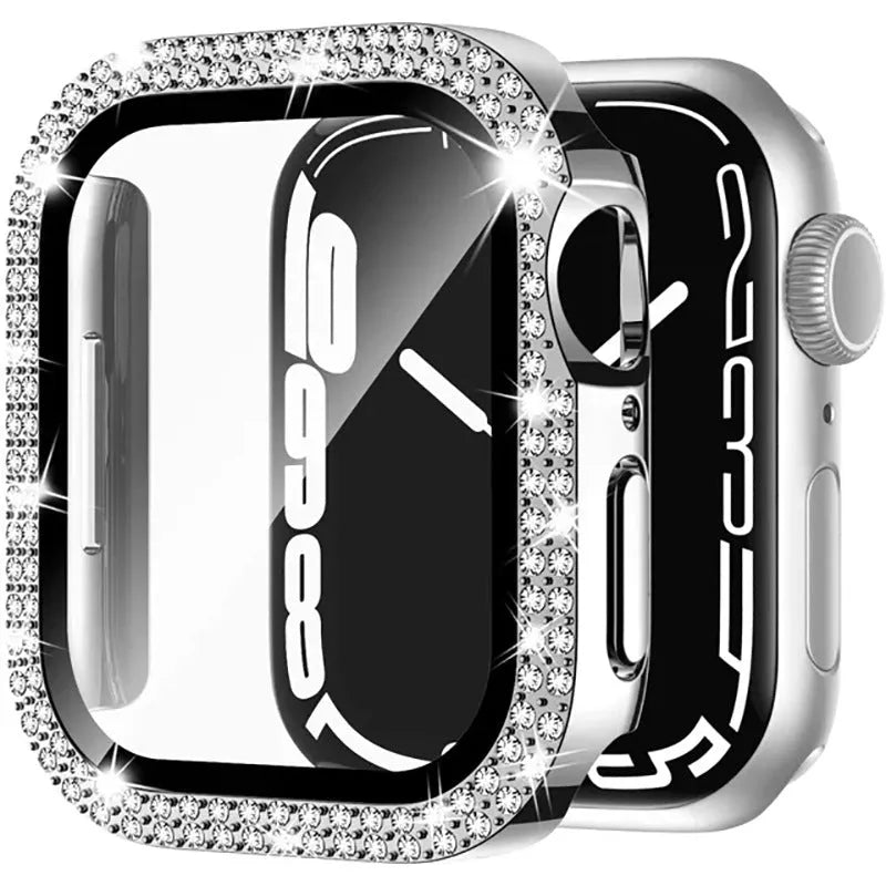 Apple Watch protective case with peep-proof screen in rose pink, gold, silver, transparent, black, starlight and rose gold colours.