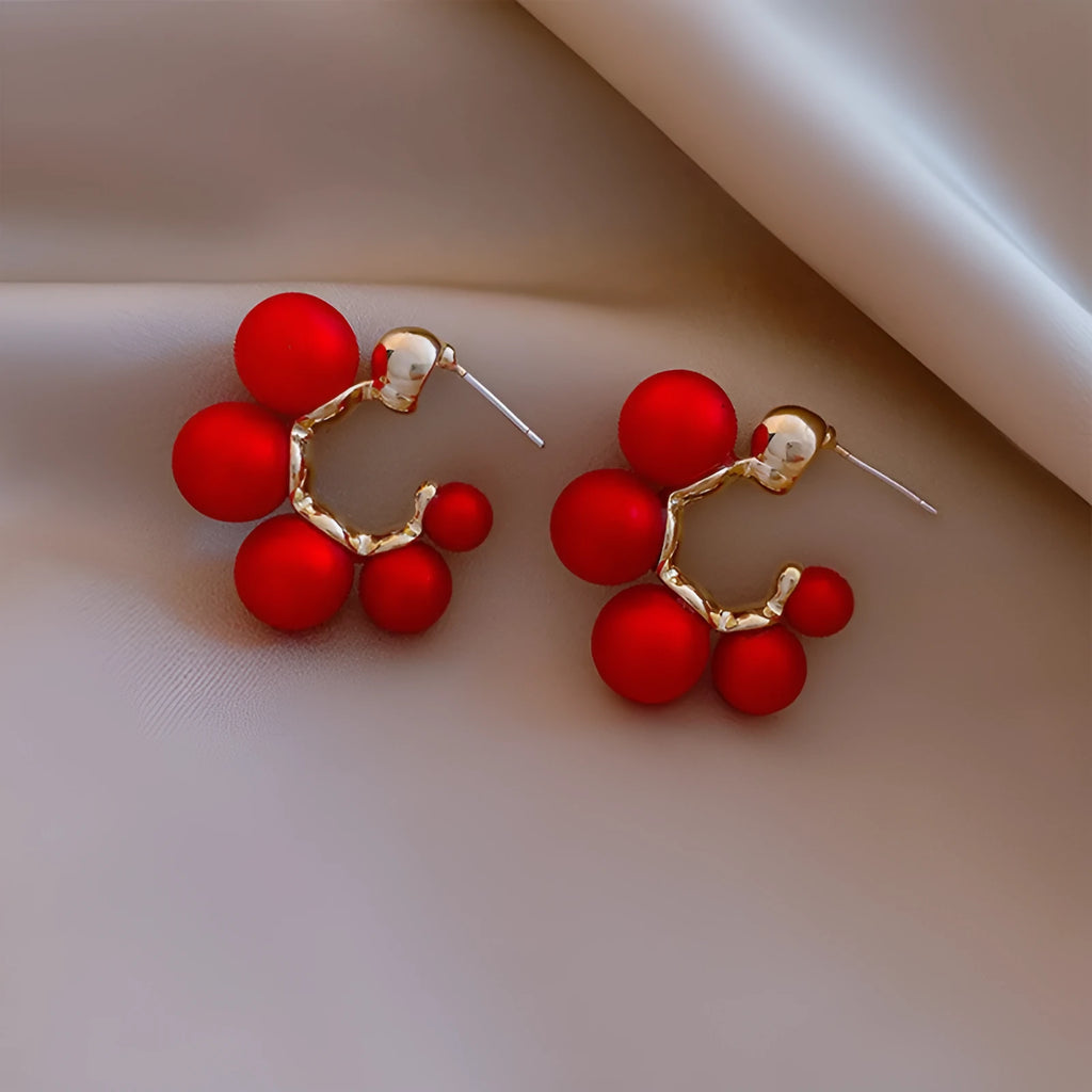 Red bell-shaped earrings for women with alloy construction and hook closure