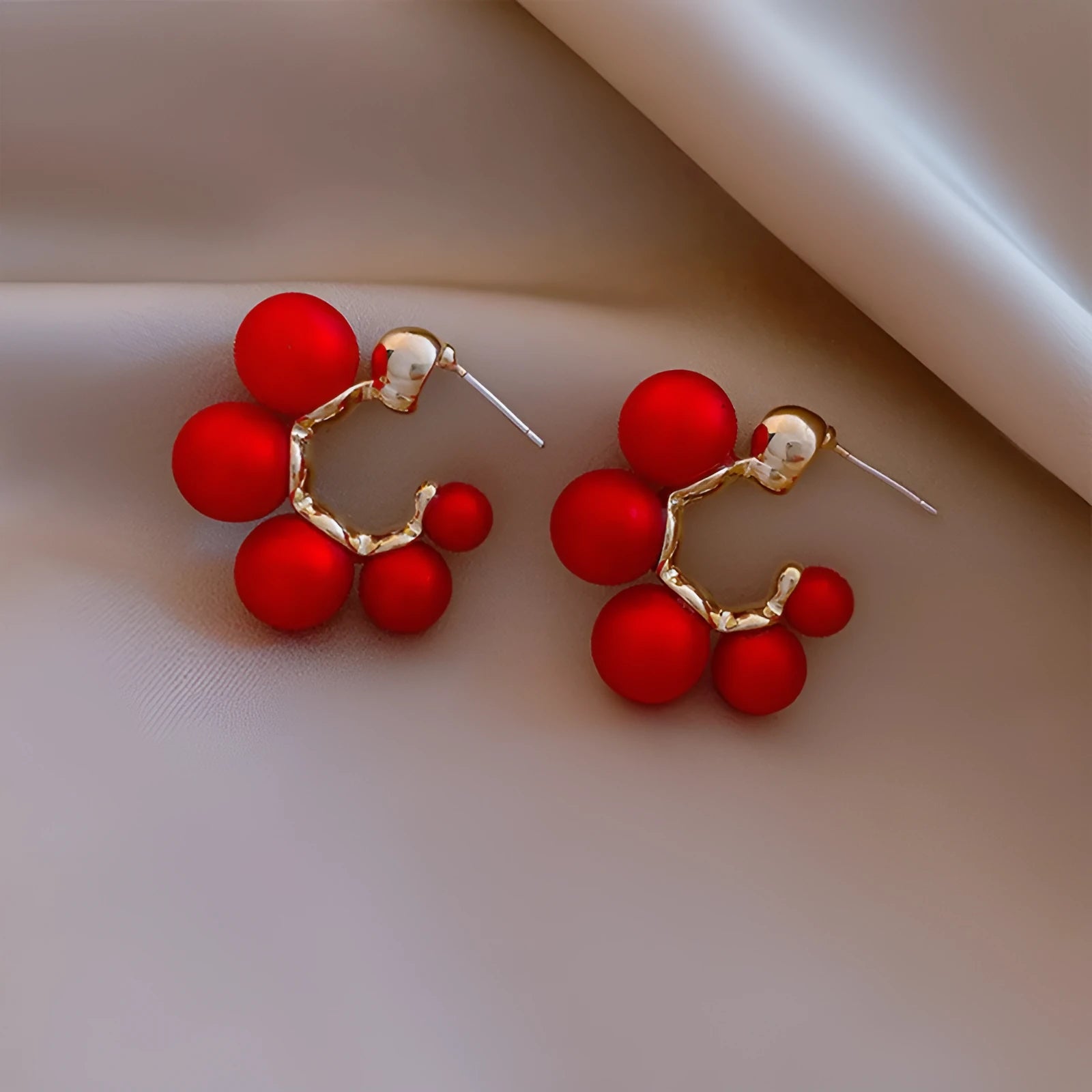Red bell-shaped earrings for women with alloy construction and hook closure