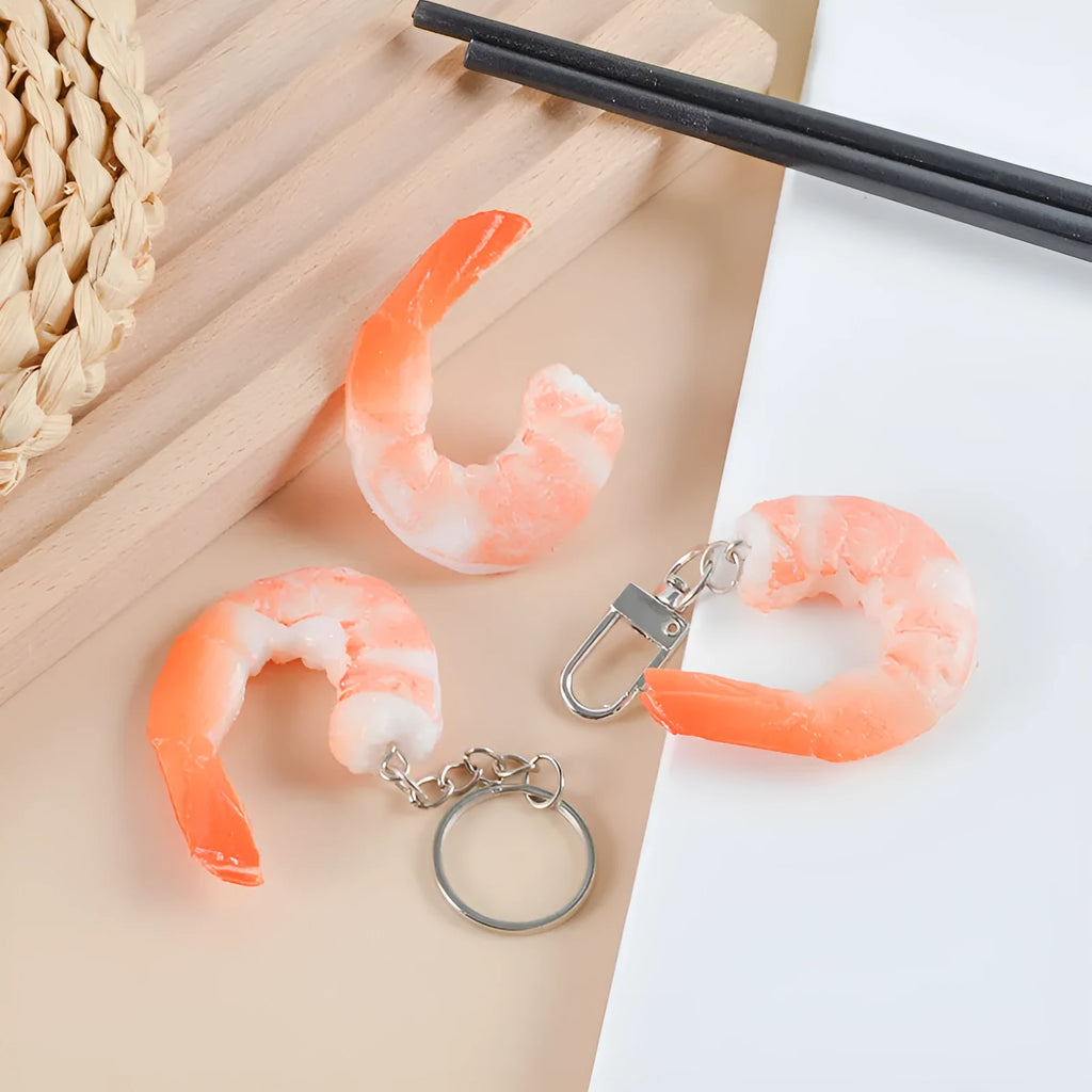 Realistic PVC shrimp simulation keychain with modern simplicity style measuring 1.5cm thick