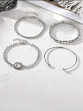 Women's geometric retro jewellery four-piece set with chain and square diamond design in alloy gold or silver finish