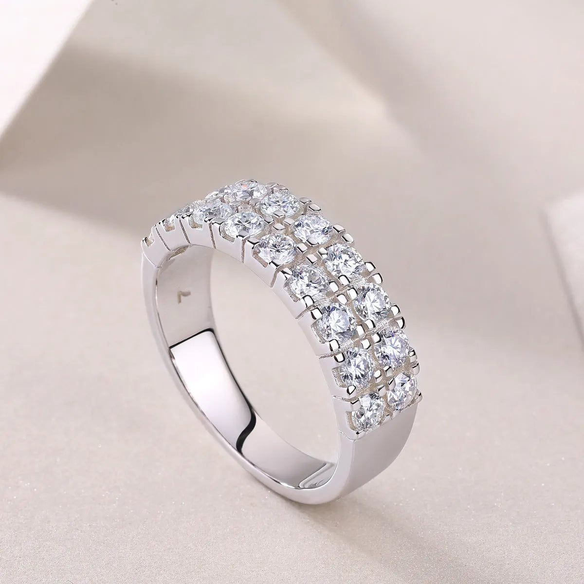 Moissanite S925 sterling silver geometric ring for women, round stones, US size 5-9