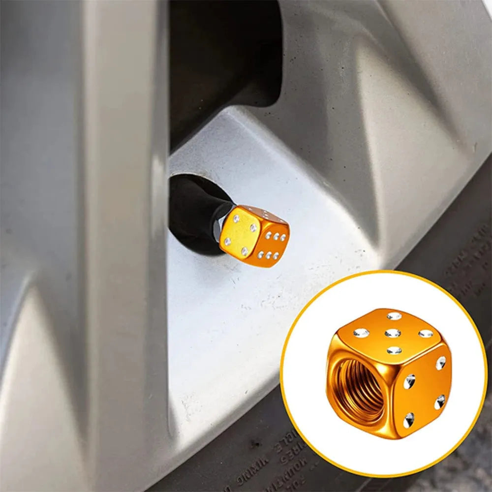 Aluminium alloy dice valve cap in silver on car tyre valve