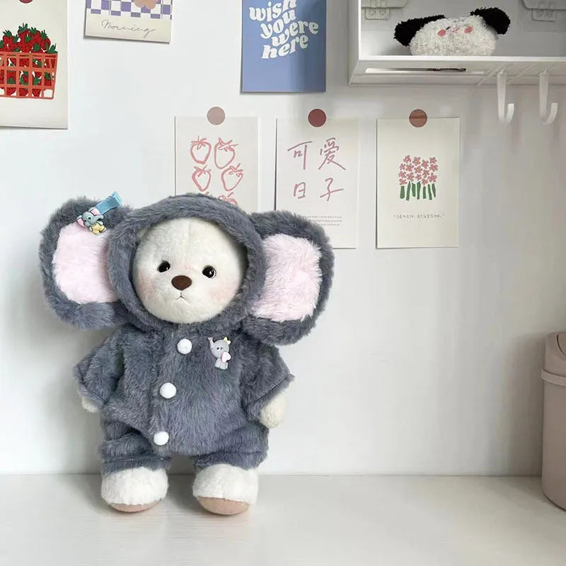 Grey plush jumpsuit for a 30cm teddy bear on a white background.
