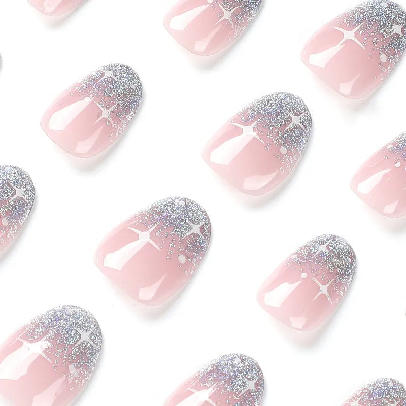 White Asterism Short Wear Armor wearable nail stickers in French sweet cool style with 24 manicure tablets and glue