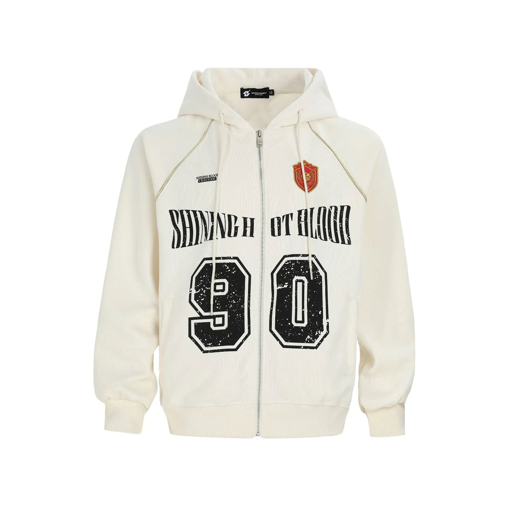 Women's American retro style cotton blend hooded casual jacket with letter embroidery in loose fit
