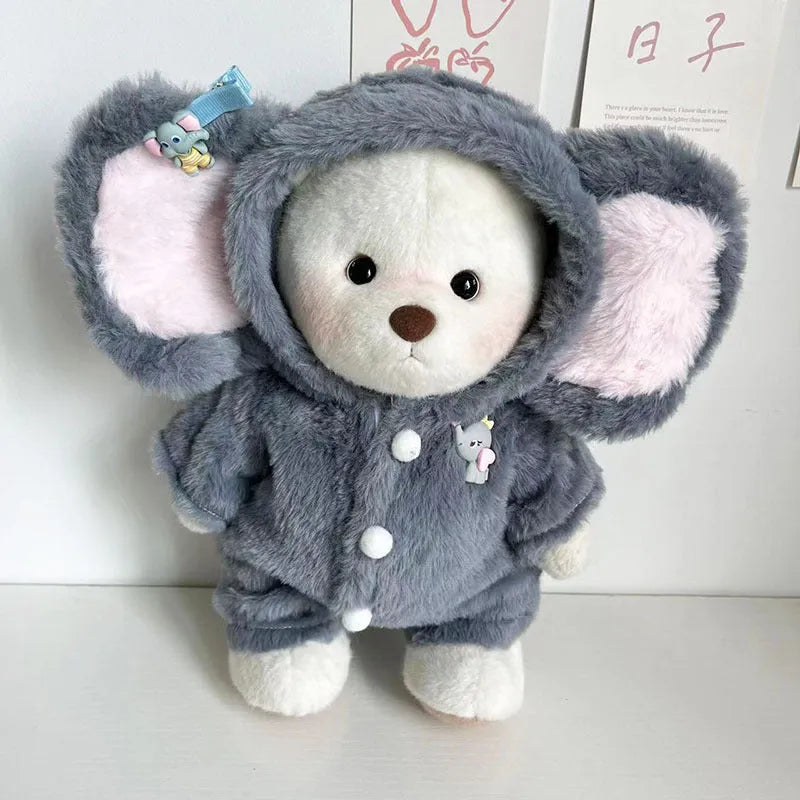 Grey plush jumpsuit for a 30cm teddy bear on a white background.