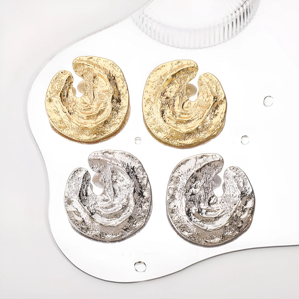 Geometric alloy women's earrings with exaggerated irregular pleated design and concave-convex texture in gold colour