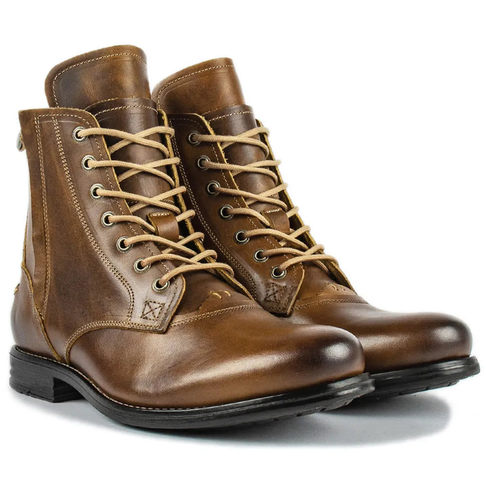 Knight Series two-tone leather boots with side zipper in black and brown colour options