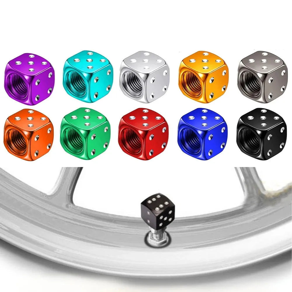Aluminium alloy dice valve cap in silver on car tyre valve
