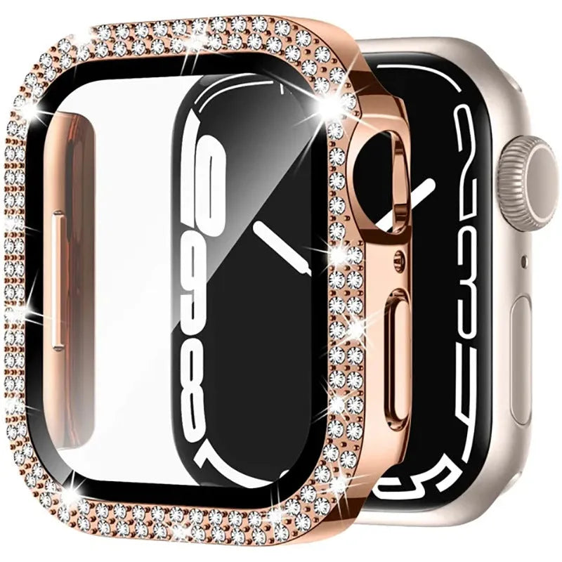 Apple Watch protective case with peep-proof screen in rose pink, gold, silver, transparent, black, starlight and rose gold colours.