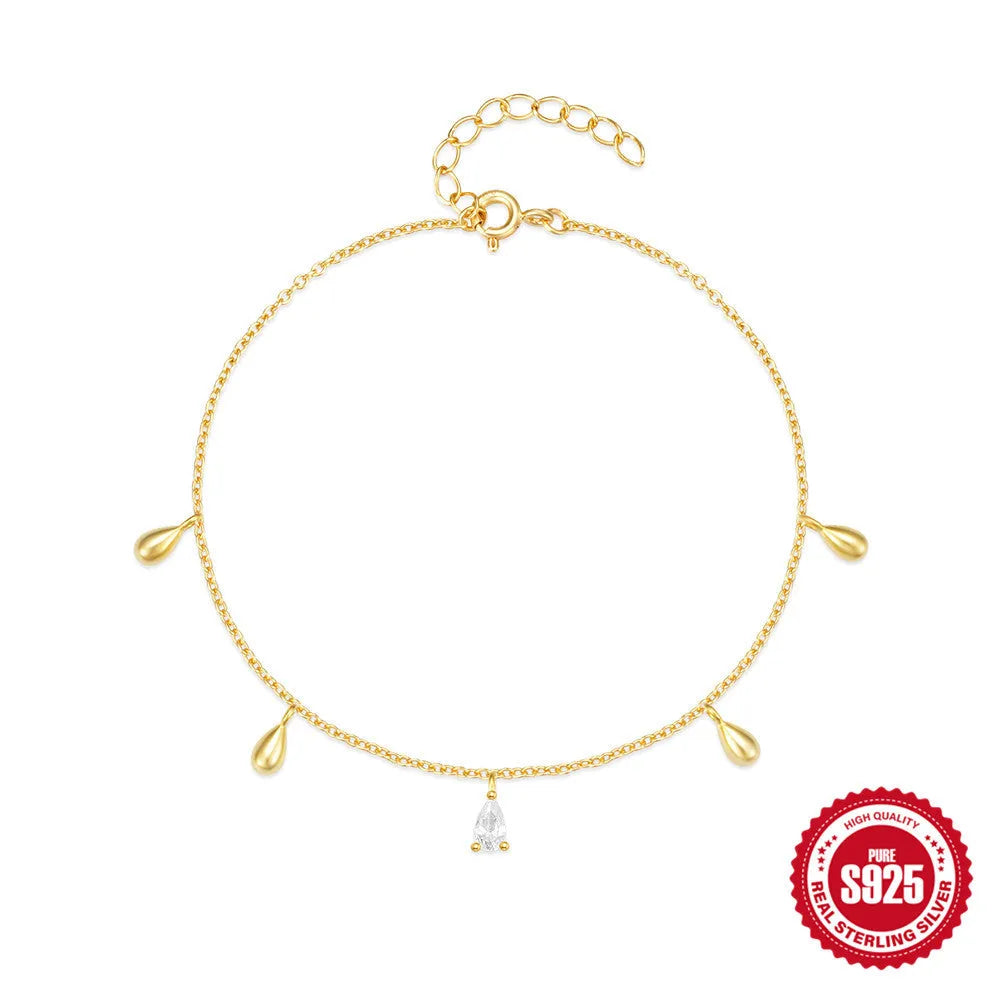 Gold tone S925 sterling silver bracelet with water drop diamond pendant geometric design