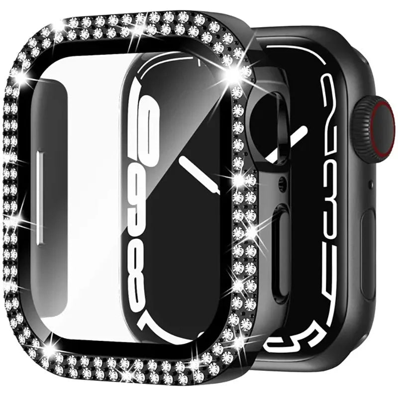 Apple Watch protective case with peep-proof screen in rose pink, gold, silver, transparent, black, starlight and rose gold colours.