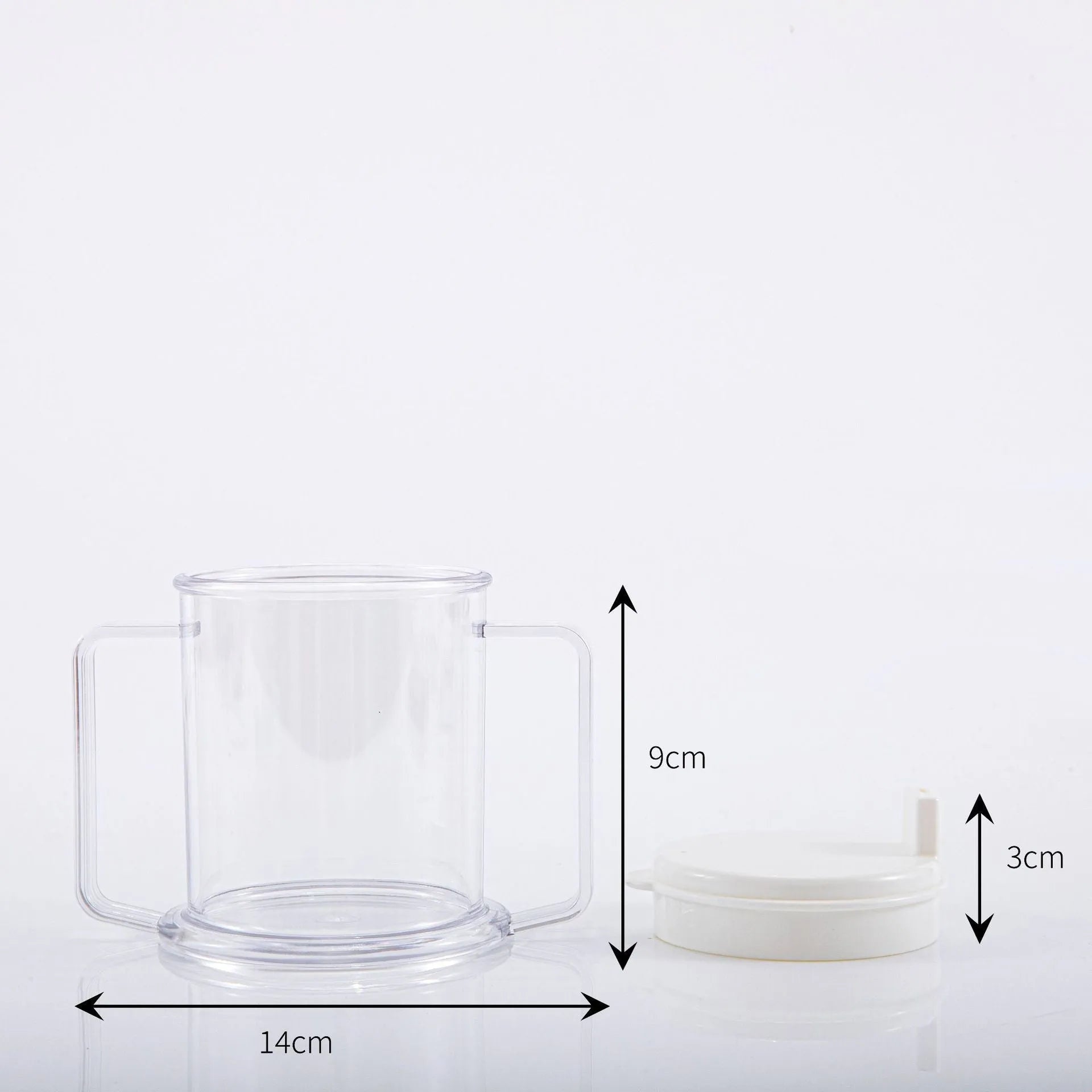 Transparent spill-proof drinking cup showing PP construction with modern simplicity design