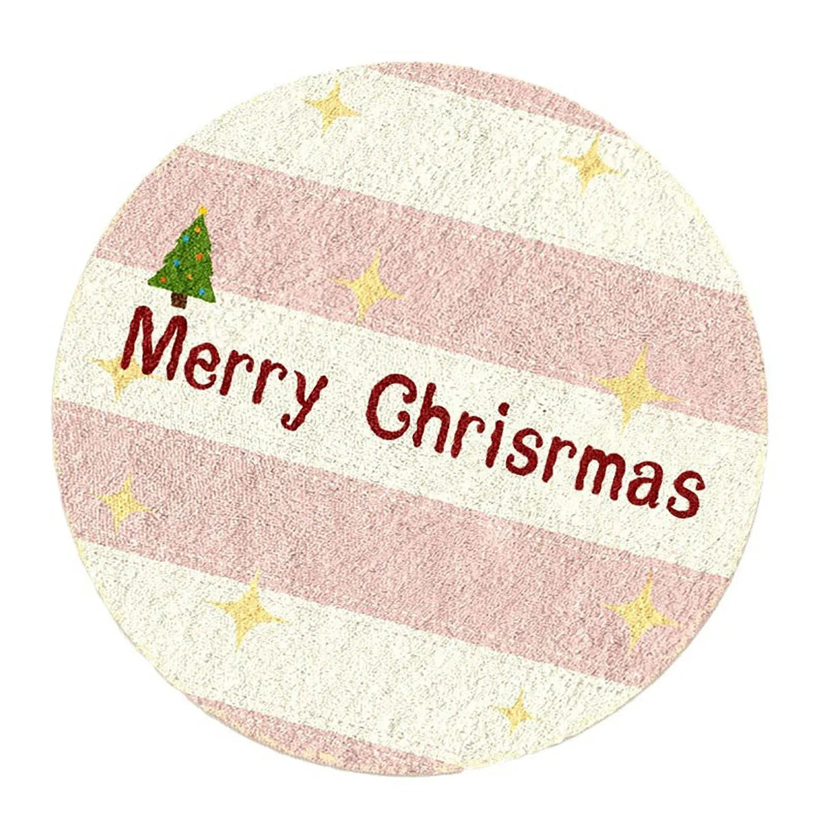 Round alien-shaped Christmas floor mat with festive patterns in imitation cashmere fabric.