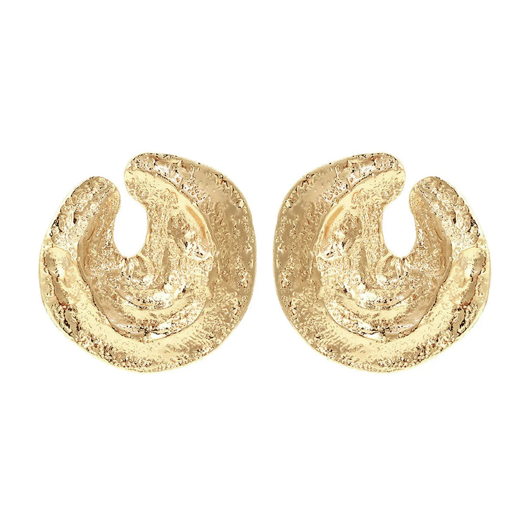 Geometric alloy women's earrings with exaggerated irregular pleated design and concave-convex texture in gold colour