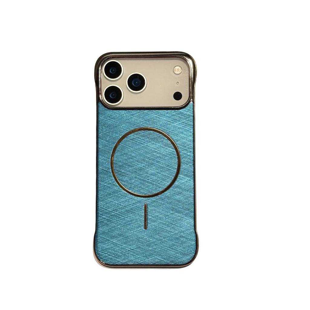 Electroplated silver grey magnetic phone case for iPhone 17 Pro, showing half-pack frameless design and built-in magnet.