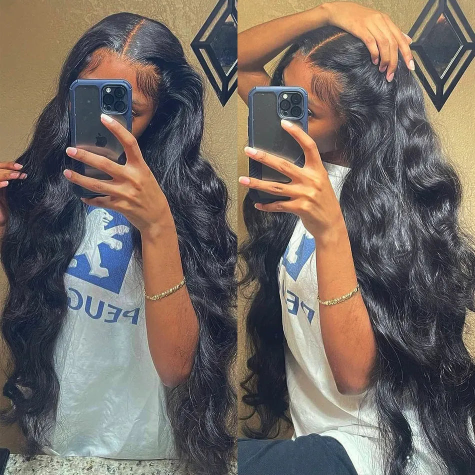 Black synthetic lace front wig with long curly hair and side bangs in an exotic style.