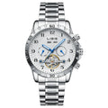 Men's silver automatic perpetual calendar mechanical watch with stainless steel bracelet