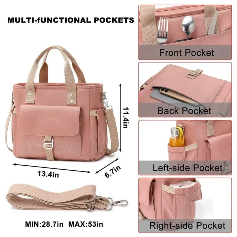 Portable Oxford cloth picnic bag with thermal side pocket and removable shoulder strap in cube design