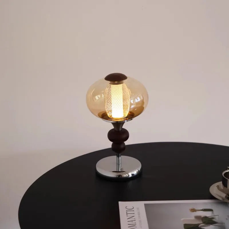 Solid wood retro palace table lamp with touch dimming controls and USB power connection