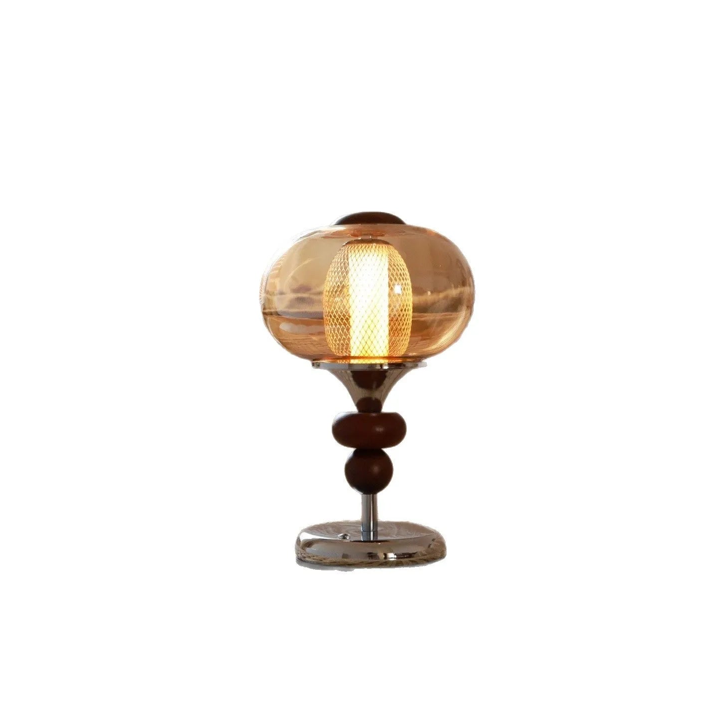 Solid wood retro palace table lamp with touch dimming controls and USB power connection