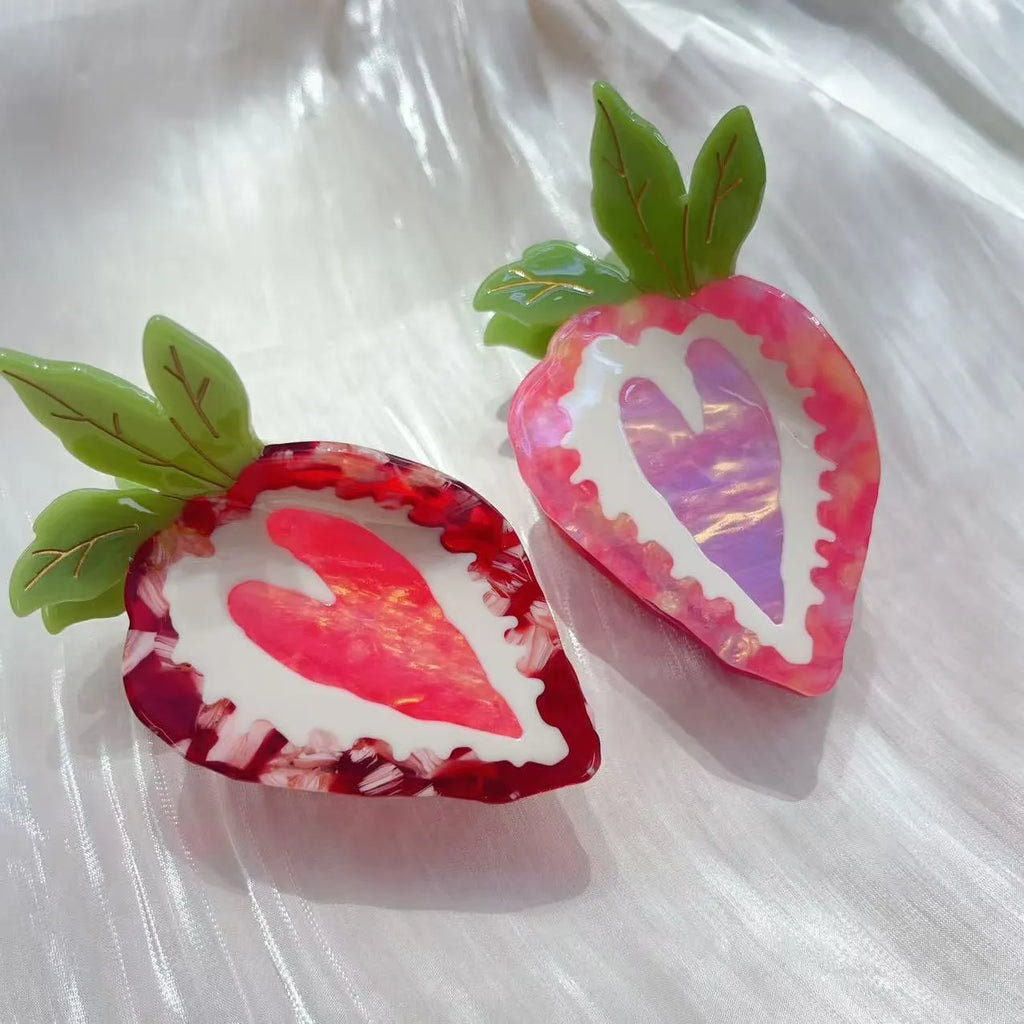 Strawberry hairpin hair clip in pastoral style with manual craftsmanship, available in red and pink colours