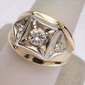 Geometric hollow couple rings in gold tone with wide face and chamfering square pattern