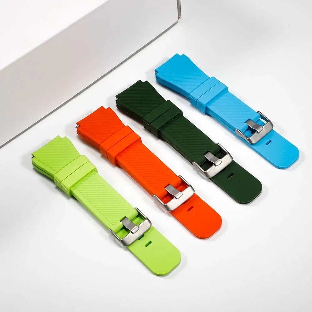 Samsung Galaxy Watch 4 silicone strap in monochrome twill texture showing multiple colour options
