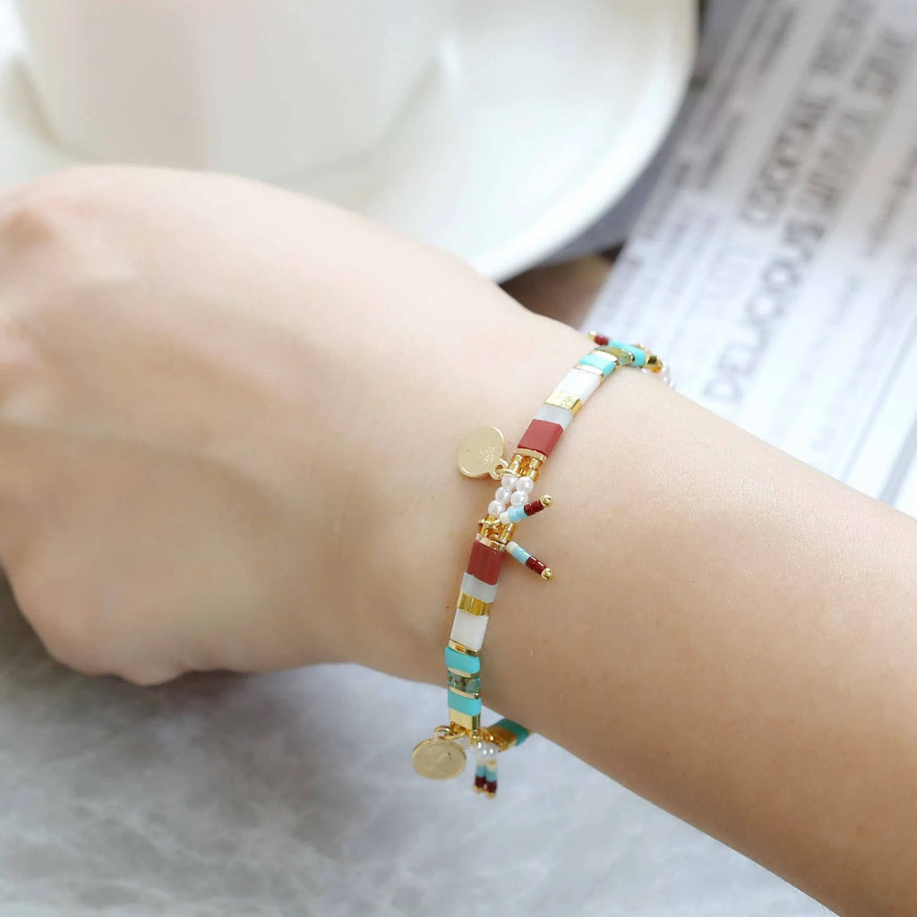 Women's imitation pearl glass bead bracelet in European and American style with six colour options