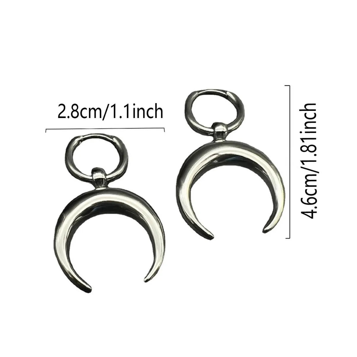 Silver vintage gothic moon big hoop earrings with geometric punk styling