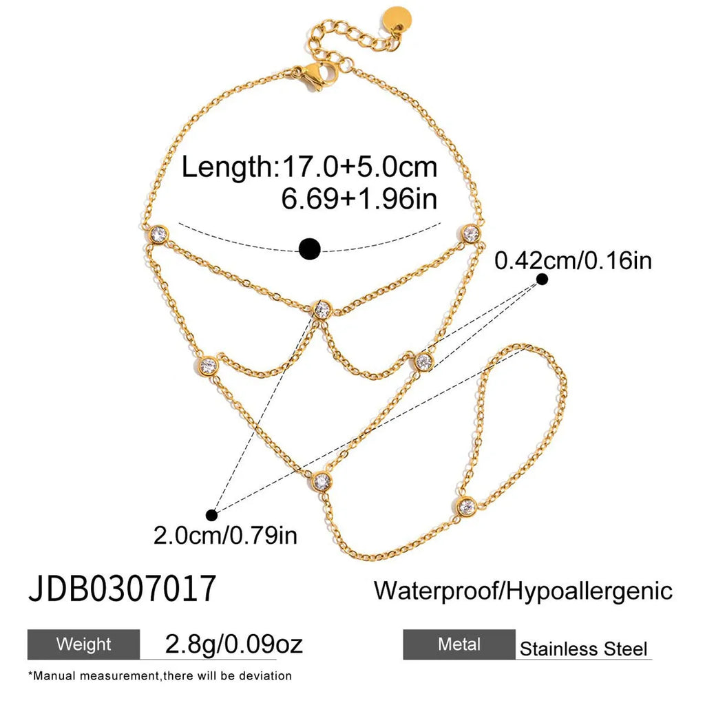 Zircon mitten-type bracelet with tassel, stainless steel and alloy, light luxury women's jewellery geometric round design