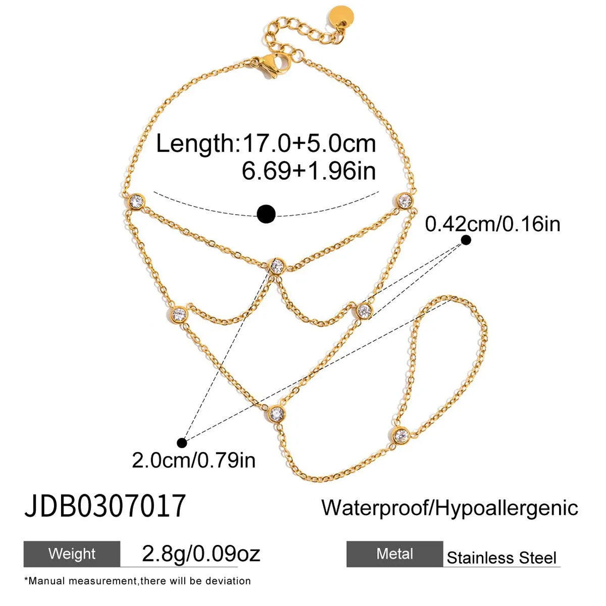 Zircon mitten-type bracelet with tassel, stainless steel and alloy, light luxury women's jewellery geometric round design