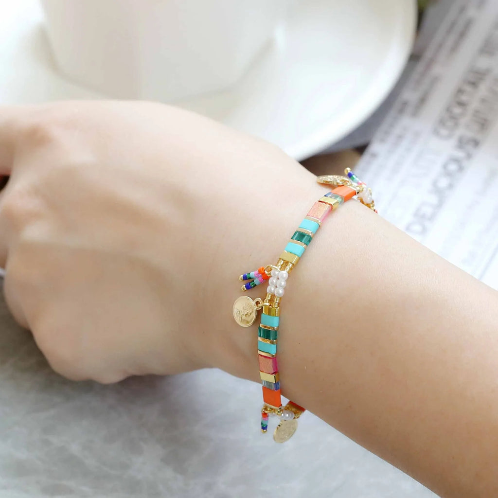 Women's imitation pearl glass bead bracelet in European and American style with six colour options