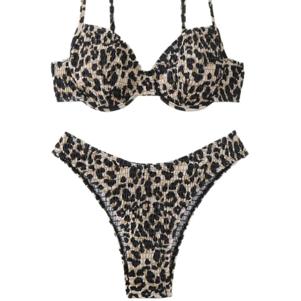 Women's leopard print backless bikini swimsuit in briefs style