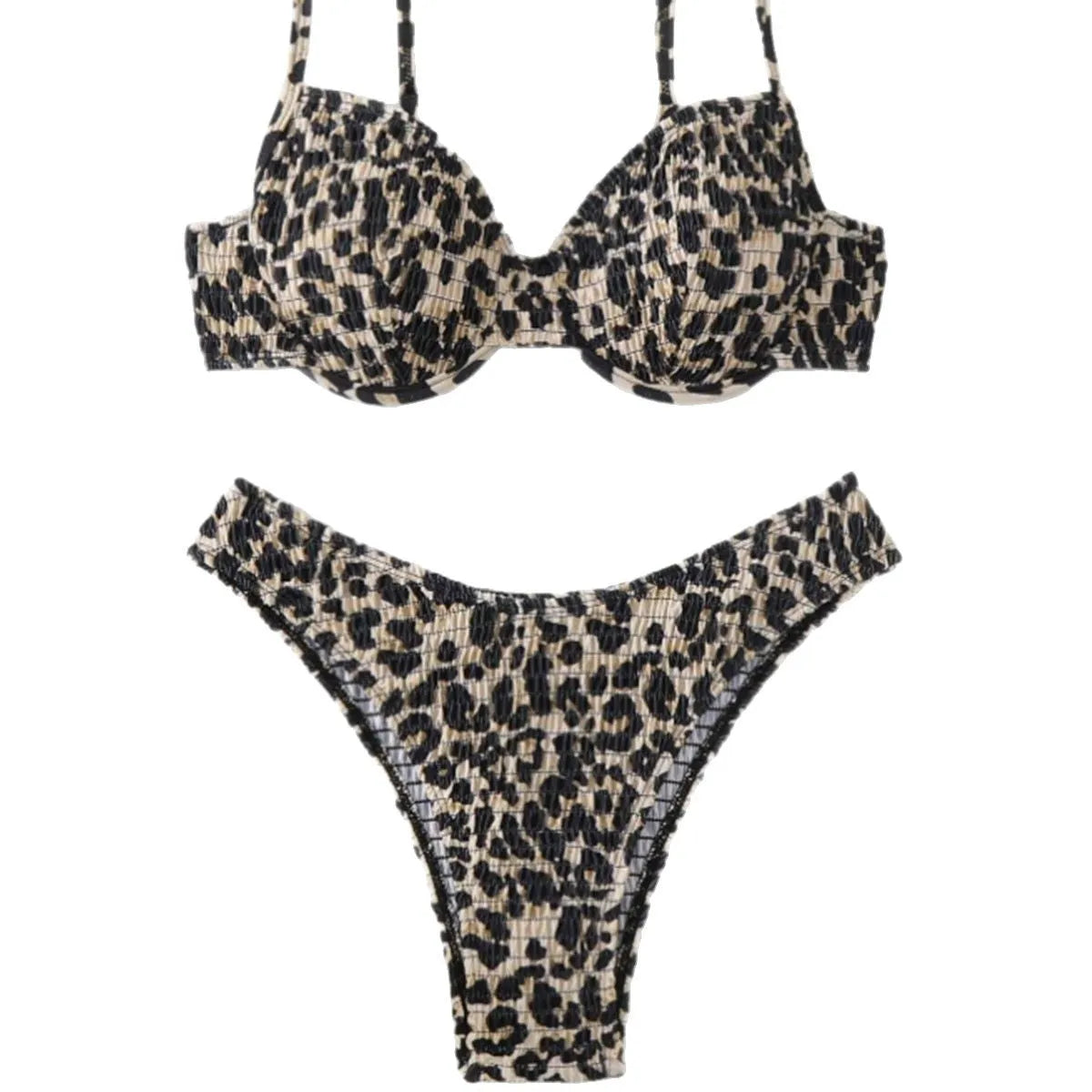Women's leopard print backless bikini swimsuit in briefs style