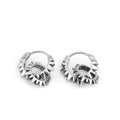 Stainless steel round hoop earrings with polished steel finish and retro design