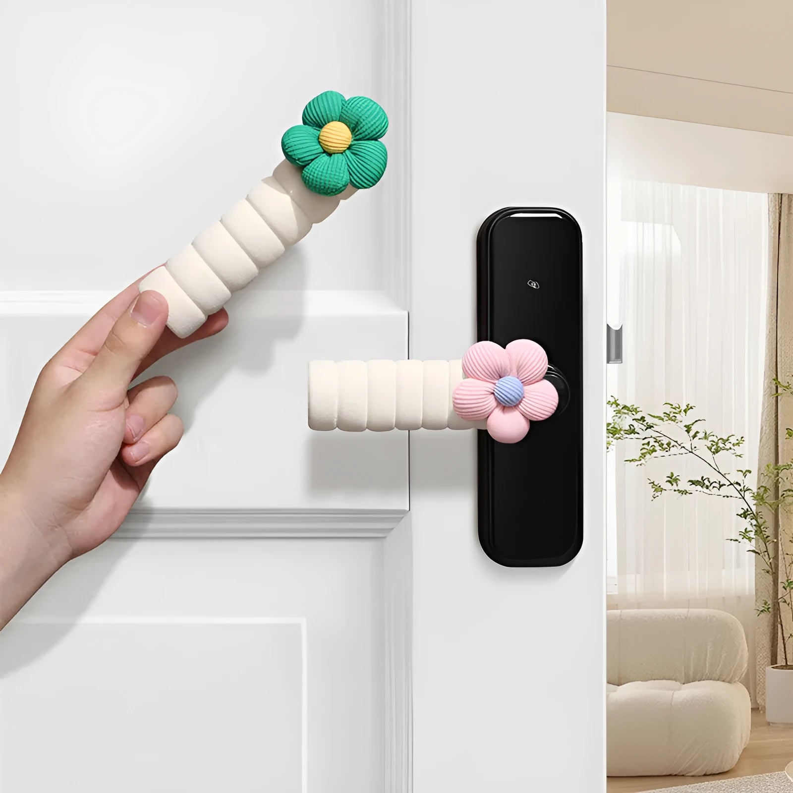 Flower pattern door handle protective casing in round PEVA cover