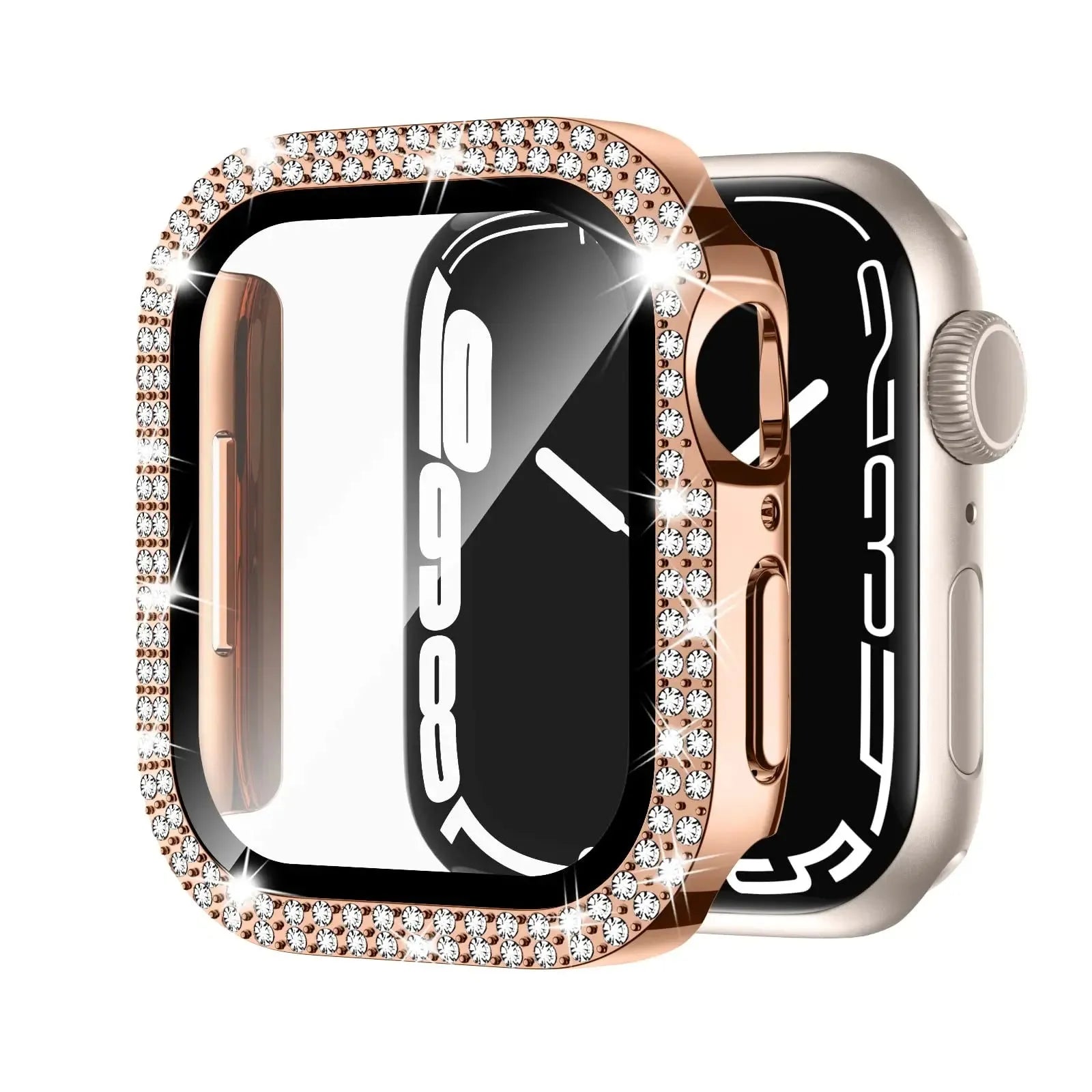 Apple Watch protective case with peep-proof screen in rose pink, gold, silver, transparent, black, starlight and rose gold colours.