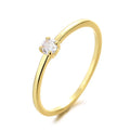 Copper women's ring with twin circle geometric design and a single central diamond, shown in blue.