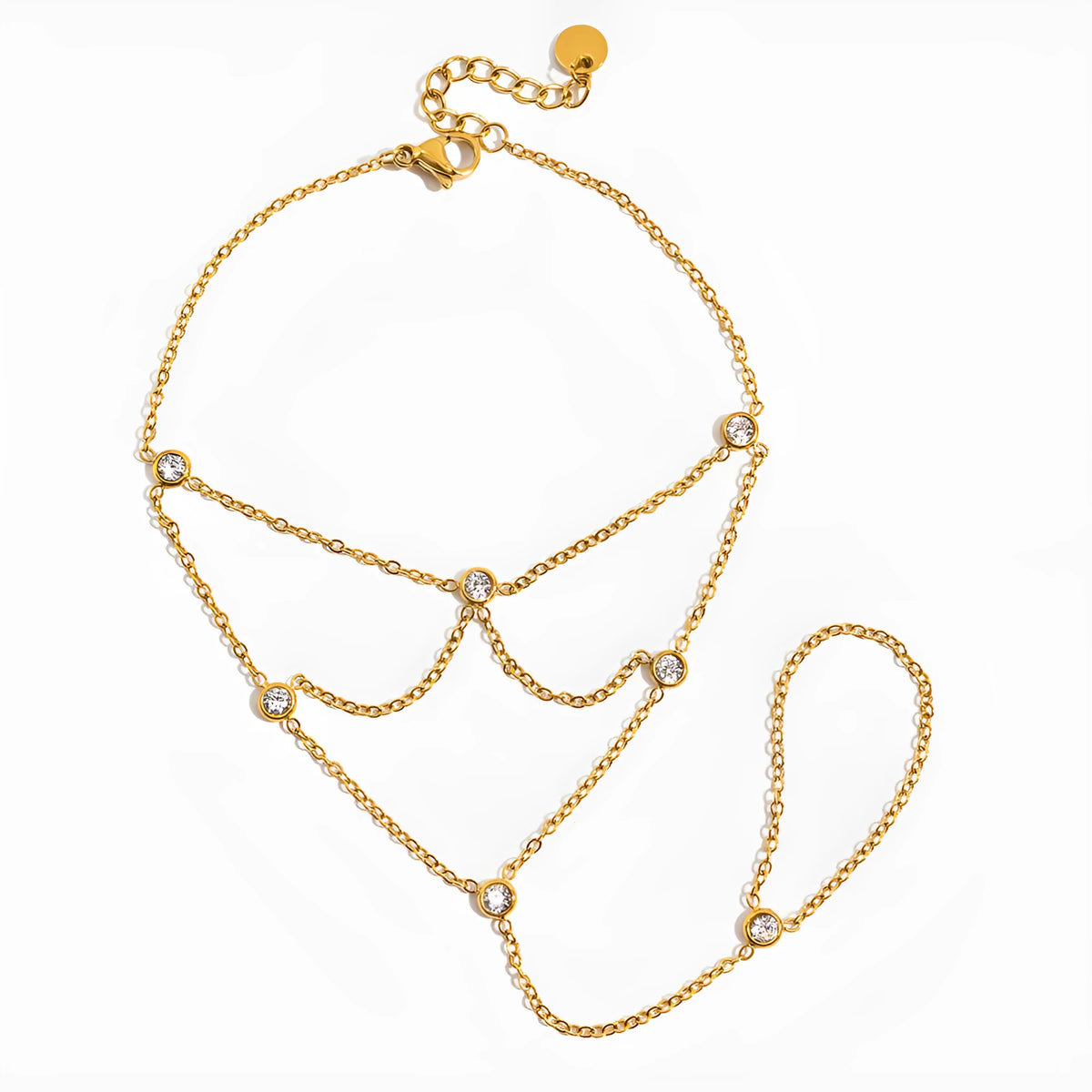Zircon mitten-type bracelet with tassel, stainless steel and alloy, light luxury women's jewellery geometric round design