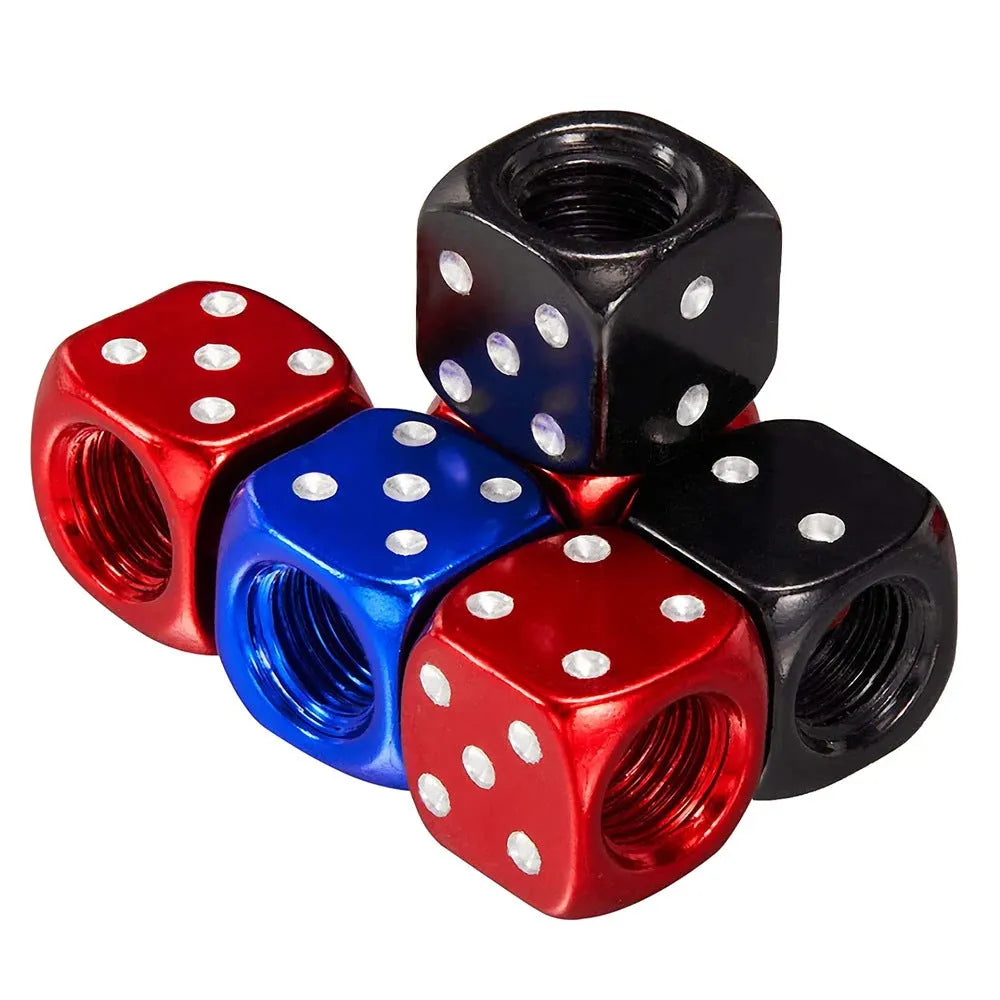 Aluminium alloy dice valve cap in silver on car tyre valve