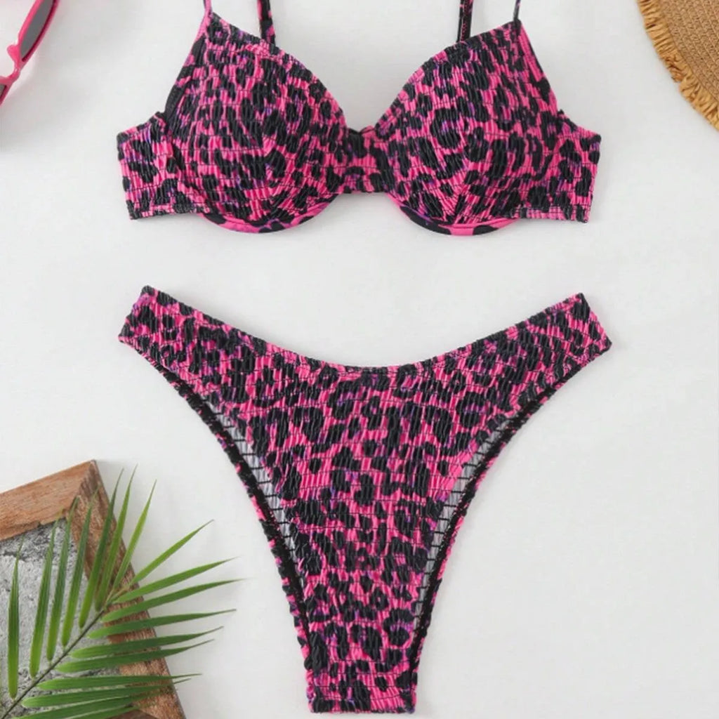 Women's leopard print backless bikini swimsuit in briefs style