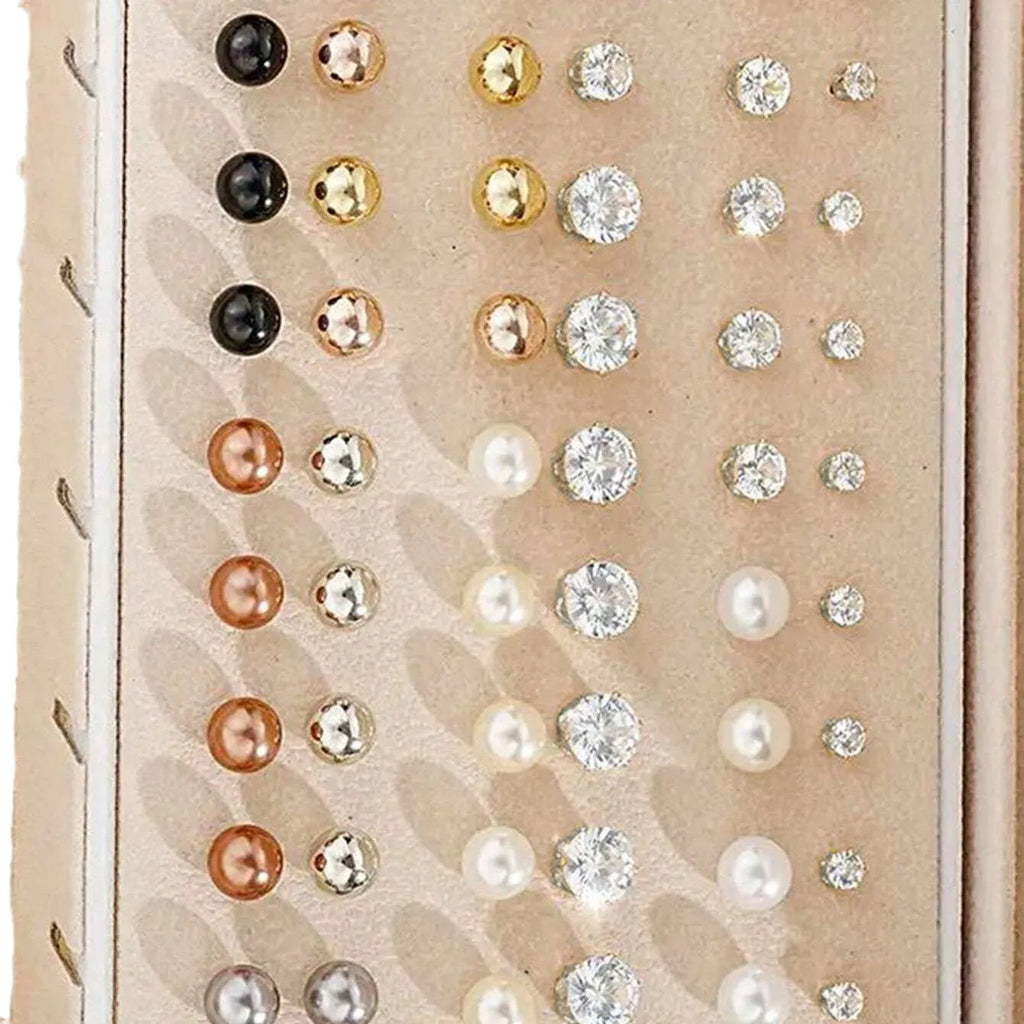 108 geometric alloy earrings with gold and yellow electroplated finishes and round pearl elements