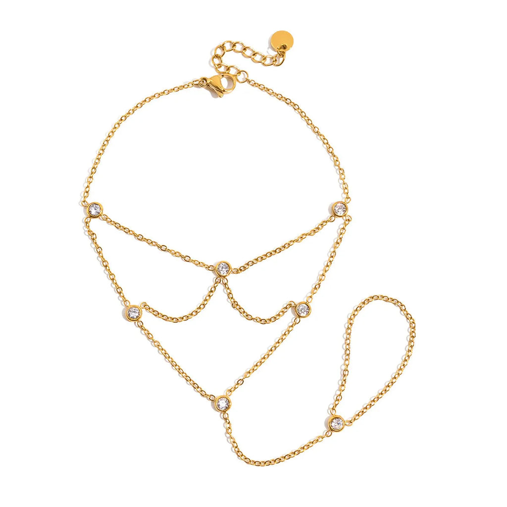 Zircon mitten-type bracelet with tassel, stainless steel and alloy, light luxury women's jewellery geometric round design