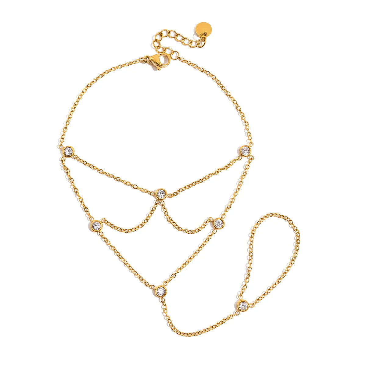 Zircon mitten-type bracelet with tassel, stainless steel and alloy, light luxury women's jewellery geometric round design
