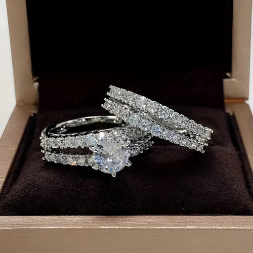 2 in 1 geometric female ring set in gold, rose gold, or silver plating with round design elements