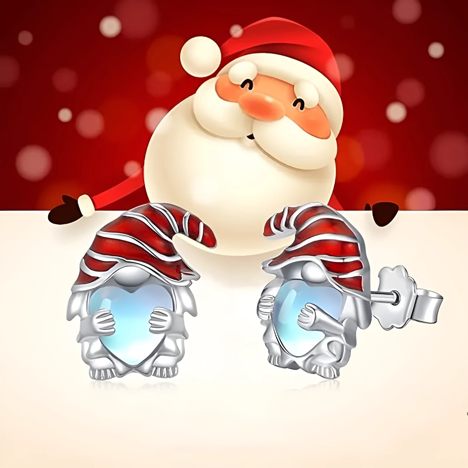 Women's Santa Claus design heart-shaped earrings with white gold finish