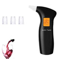 Portable orange light breath alcohol tester with four replaceable mouthpieces and user manual.