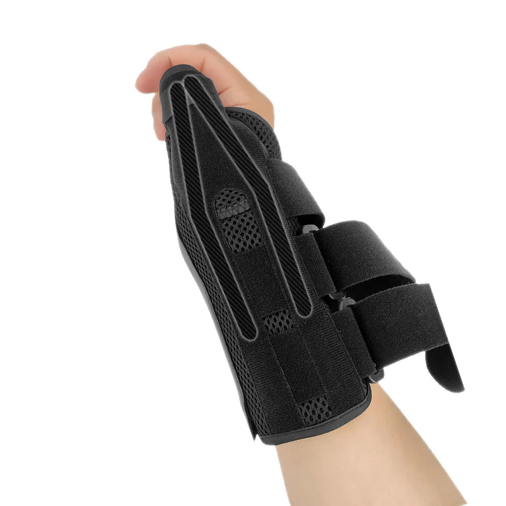 Carbon fibre sports wrist guard with thumb strap in black and grey colours